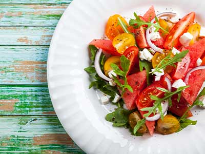 Yellow Watermelon and-Tomato Salad with Cilantro Pesto