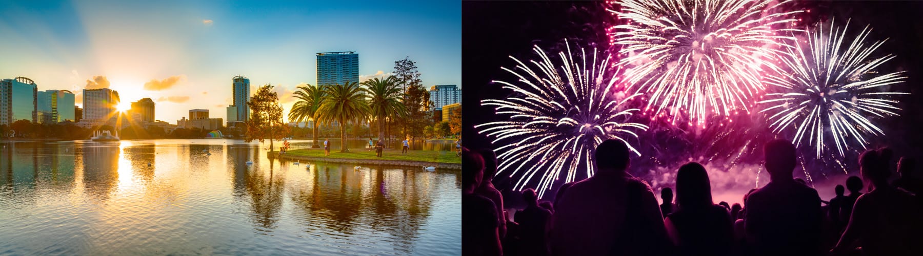 People enjoying fireworks display at a festive event by the lakeside