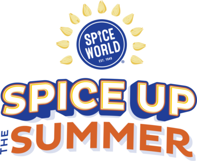 Promotional graphic for Spice World, featuring the slogan 'Spice Up the Summer' with garlic illustrations