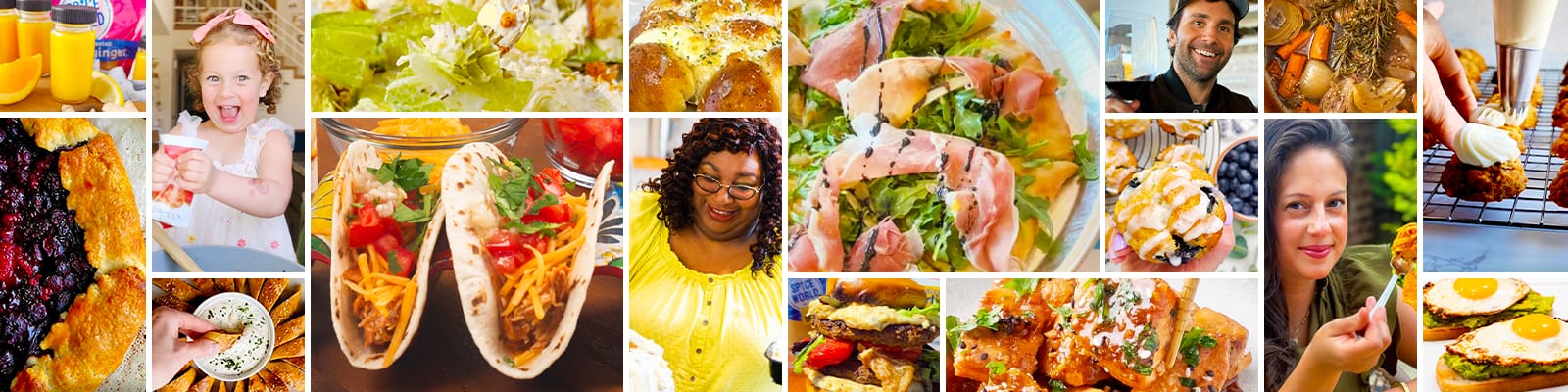 Collage of diverse people enjoying and preparing a variety of delicious foods