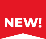 Label highlighting a new food item available, with 'NEW!' text in bold on a red background