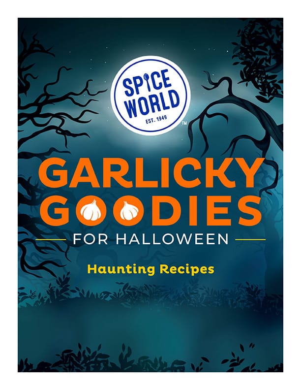 Spice World promotional poster for garlicky recipes themed for Halloween